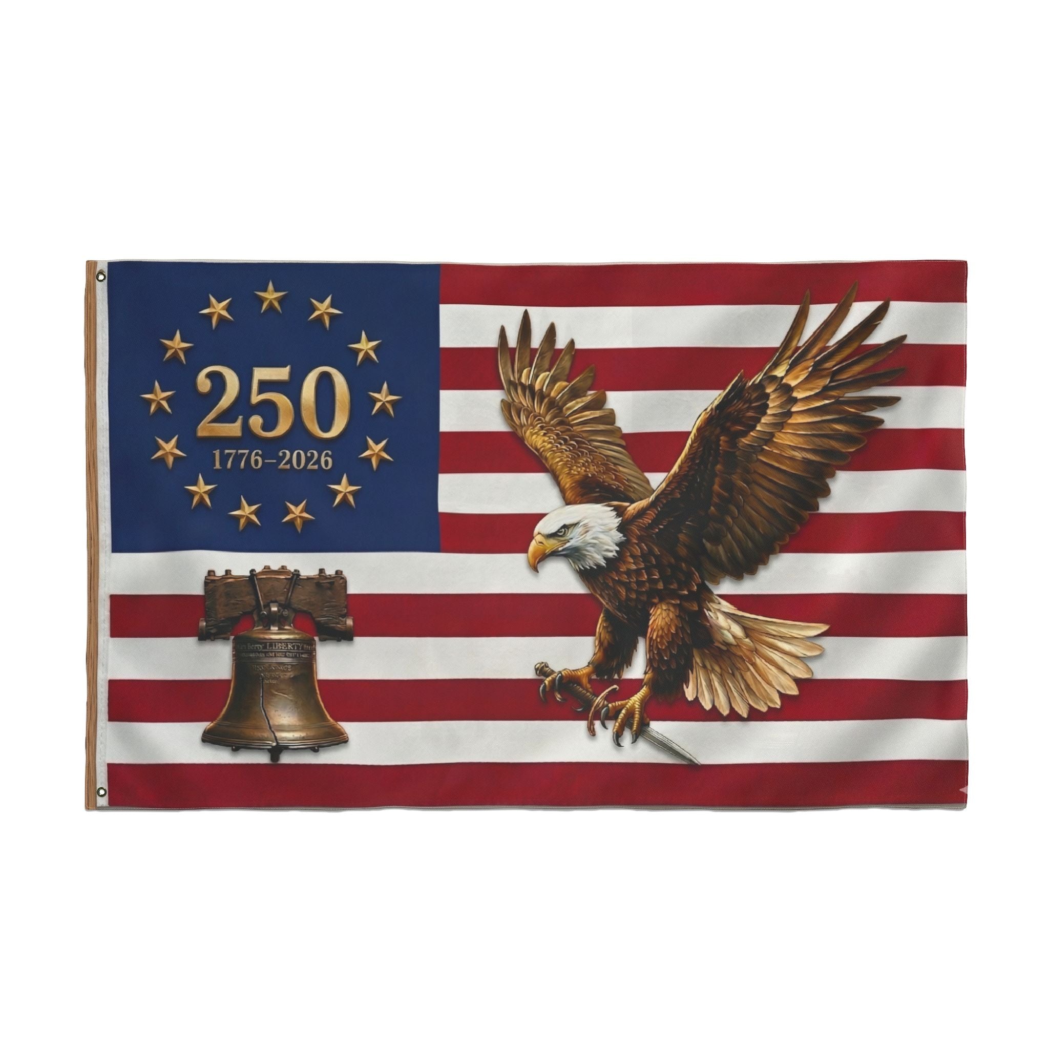 250th Anniversary American Flag with Bald Eagle & Liberty Bell — Double-Sided Patriotic Flag (1776–2026)