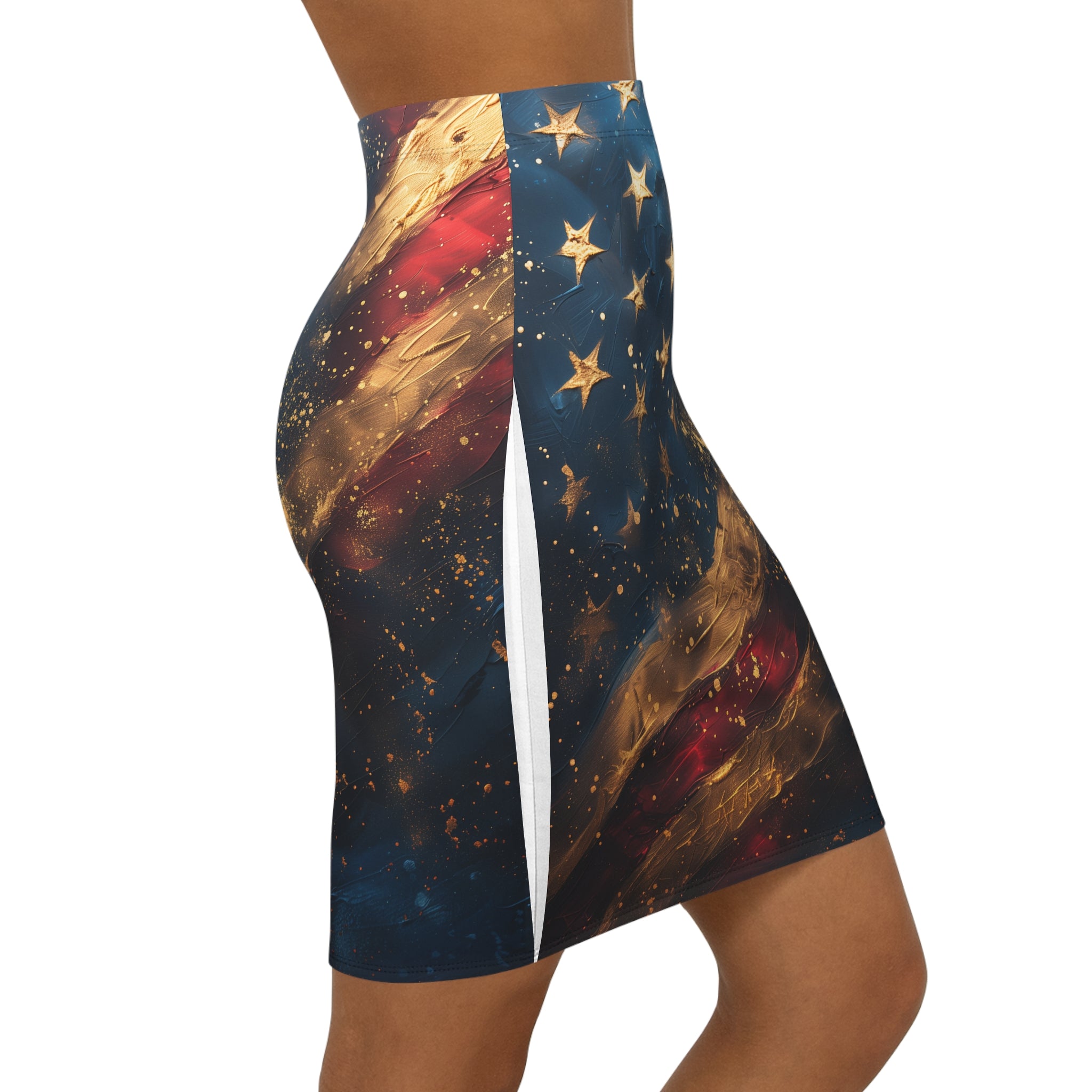 Patriotic Stars & Stripes Pencil Skirt — American Flag Glam