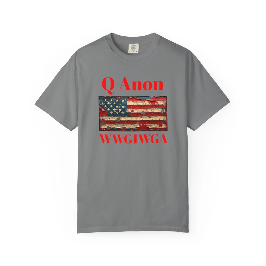 Q Anon WWG1WGA T-Shirt | American Flag Graphic Tee - 250 USA Celebration