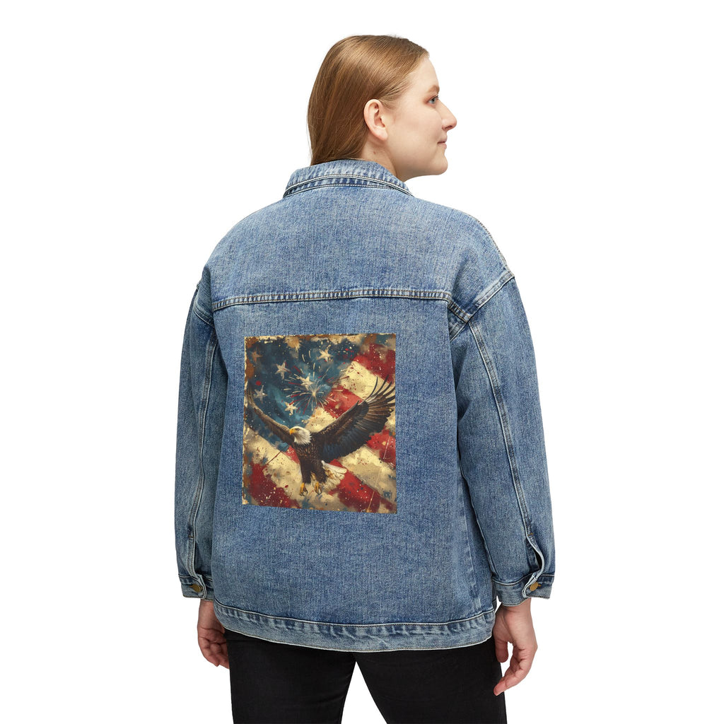 Women's Denim Jacket — Vintage American Flag & Bald Eagle Back Patch