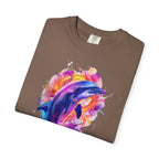 Colorful Watercolor Dolphin T-shirt | Vibrant Ocean Dolphin Tee Chrome Y2K Fantasy Dolphins & Butterflies T-Shirt | Airbrushed Liquid Metal - 250 USA Celebration