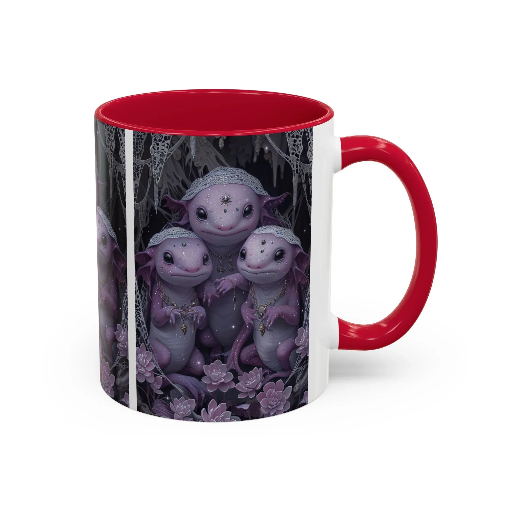 Purple Axolotl Trio Mug | Cute Amphibian Art Ceramic Coffee Cup - 250 USA Celebration
