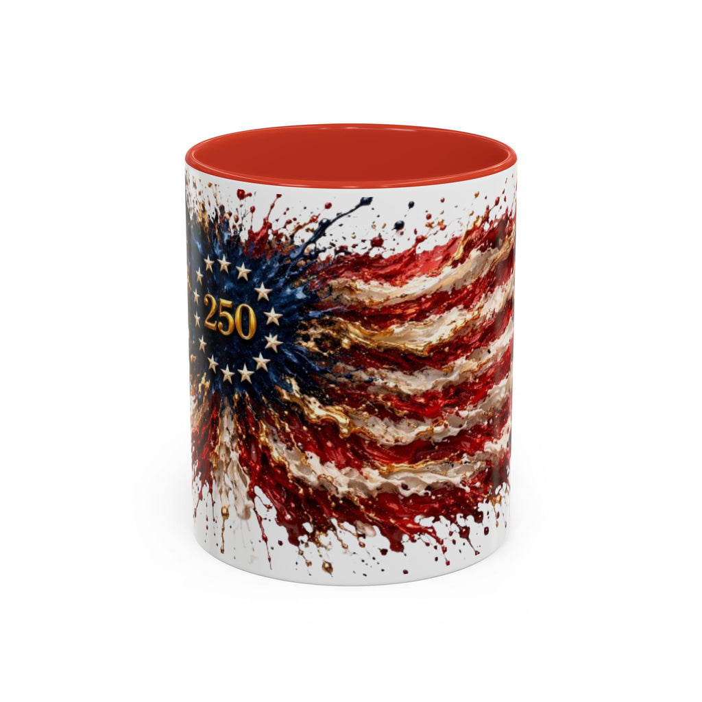 Patriotic 250th Anniversary Coffee Mug – American Flag Splash Accent (11/15oz)