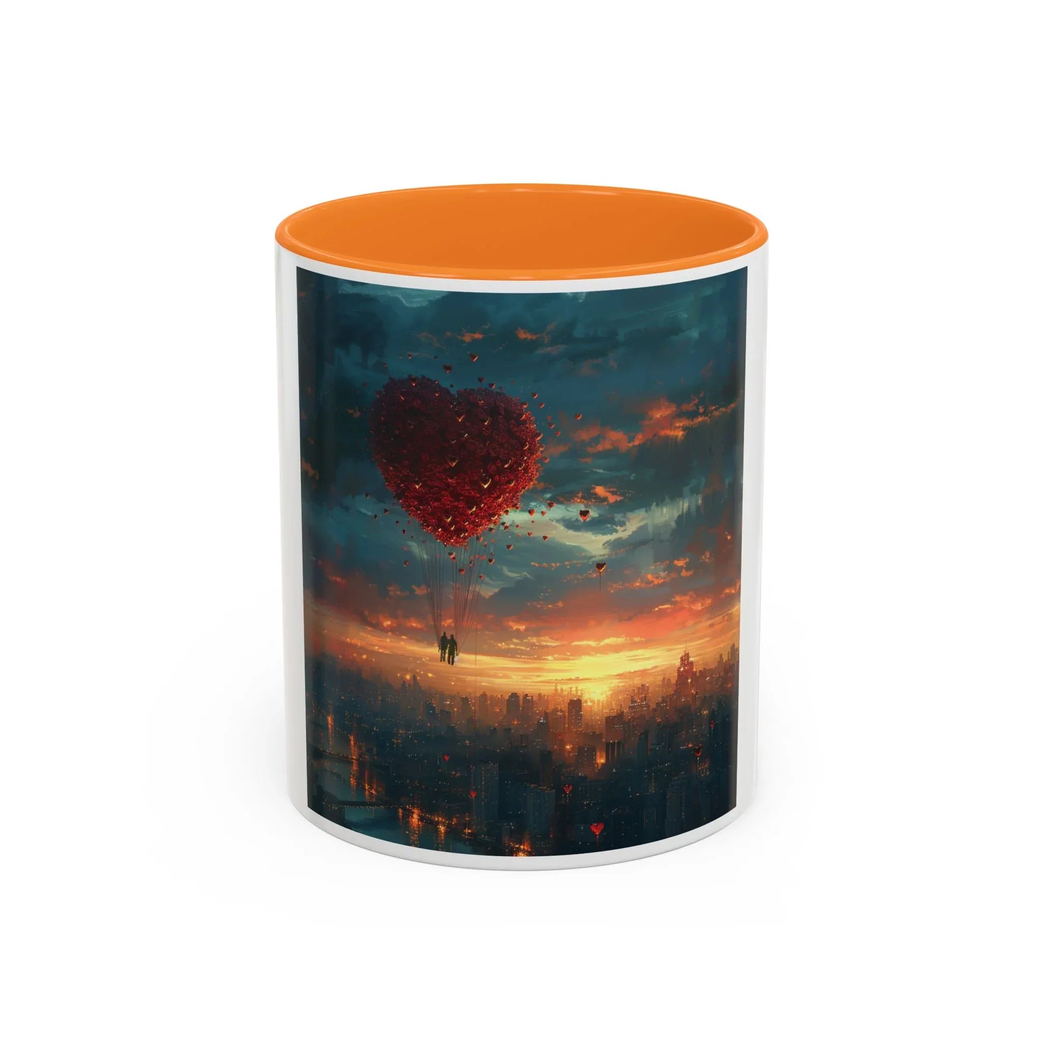 Romantic Sunset Heart Mug, Colorful Coffee Cup, Perfect Gift Couples, Home Decor, Coffee Lover Delight, Valentine's Day Women's Merchandise - 250 USA Celebration