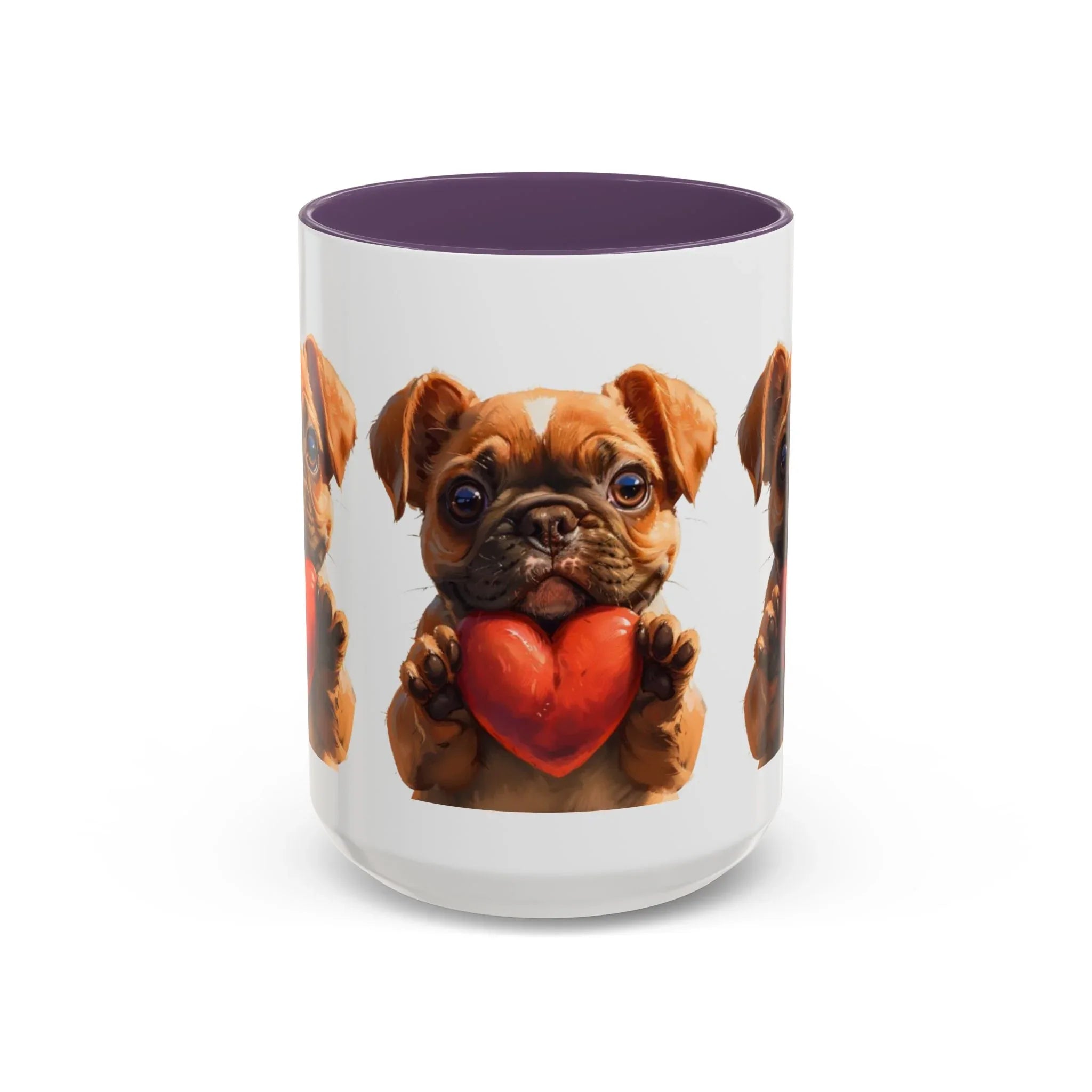Cute French Bulldog Holding Red Heart Accent Coffee Mug | Puppy Cartoon Illustration - 250 USA Celebration