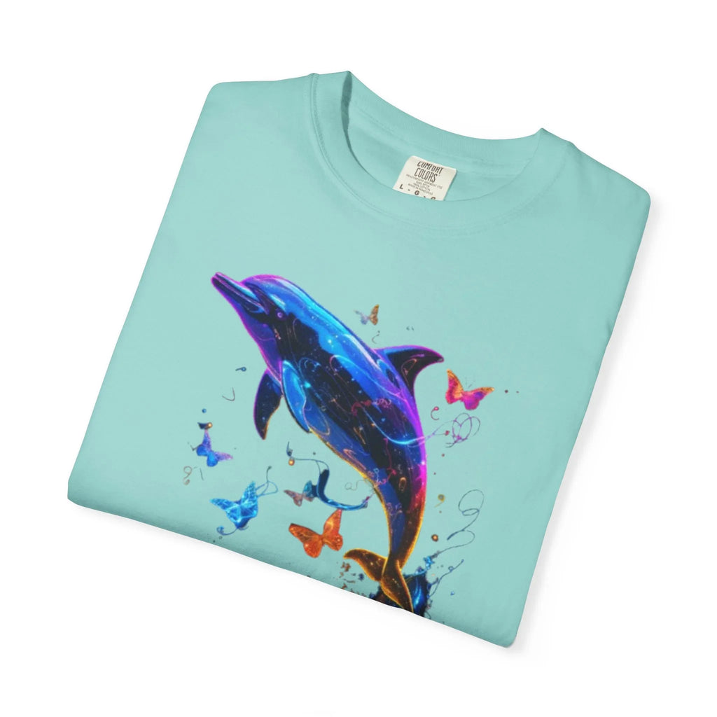 Colorful Dolphin Splash with Butterflies T-Shirt | Ocean Animal Tee - 250 USA Celebration