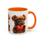Cute French Bulldog Holding Red Heart Accent Coffee Mug | Puppy Cartoon Illustration - 250 USA Celebration