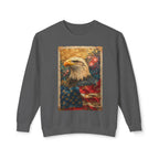 Triumphant Bald Eagle clutching American Flag Sweatshirt | Patriotic Fireworks Outline - 250 USA Celebration