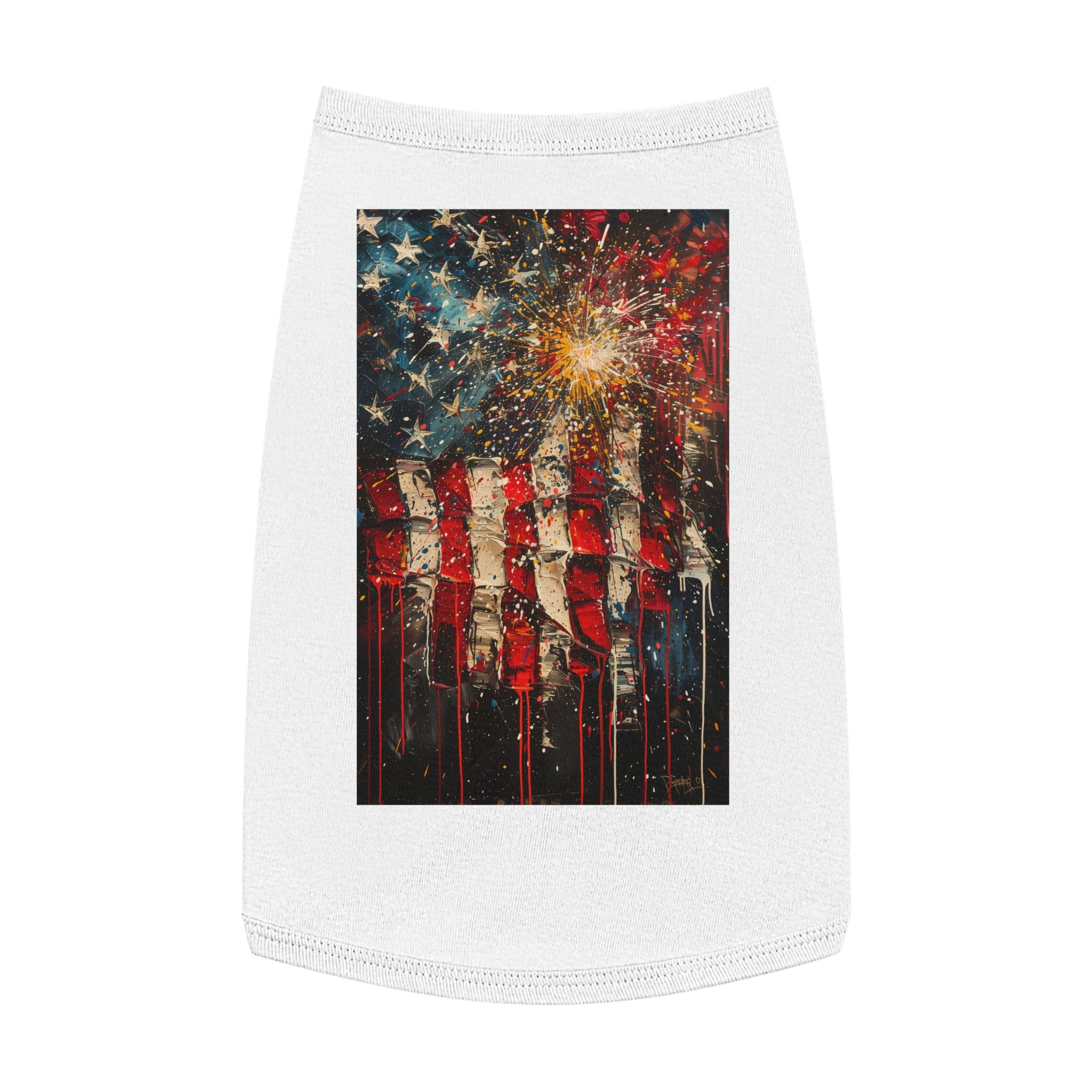 Patriotic Fireworks American Flag Pet Tank Top — 4th of July Dog Shirt