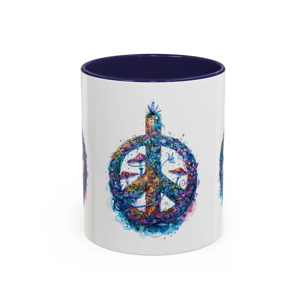 Psychedelic Mushroom Peace Sign Mug | Neon Tie-Dye Peace Script - 250 USA Celebration