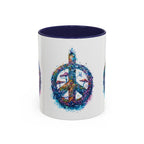 Psychedelic Mushroom Peace Sign Mug | Neon Tie-Dye Peace Script - 250 USA Celebration