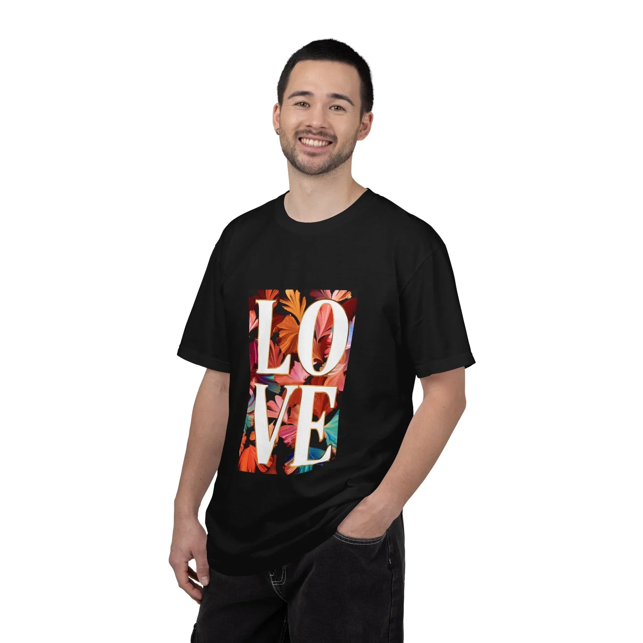 LOVE Floral Block T-Shirt | Tropical Flowers Typography - 250 USA Celebration