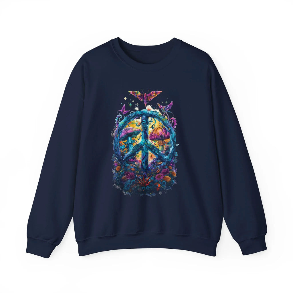 Psychedelic Mushroom Peace Sign Crewneck Sweatshirt | 60s Hippie Tie-Dye - 250 USA Celebration