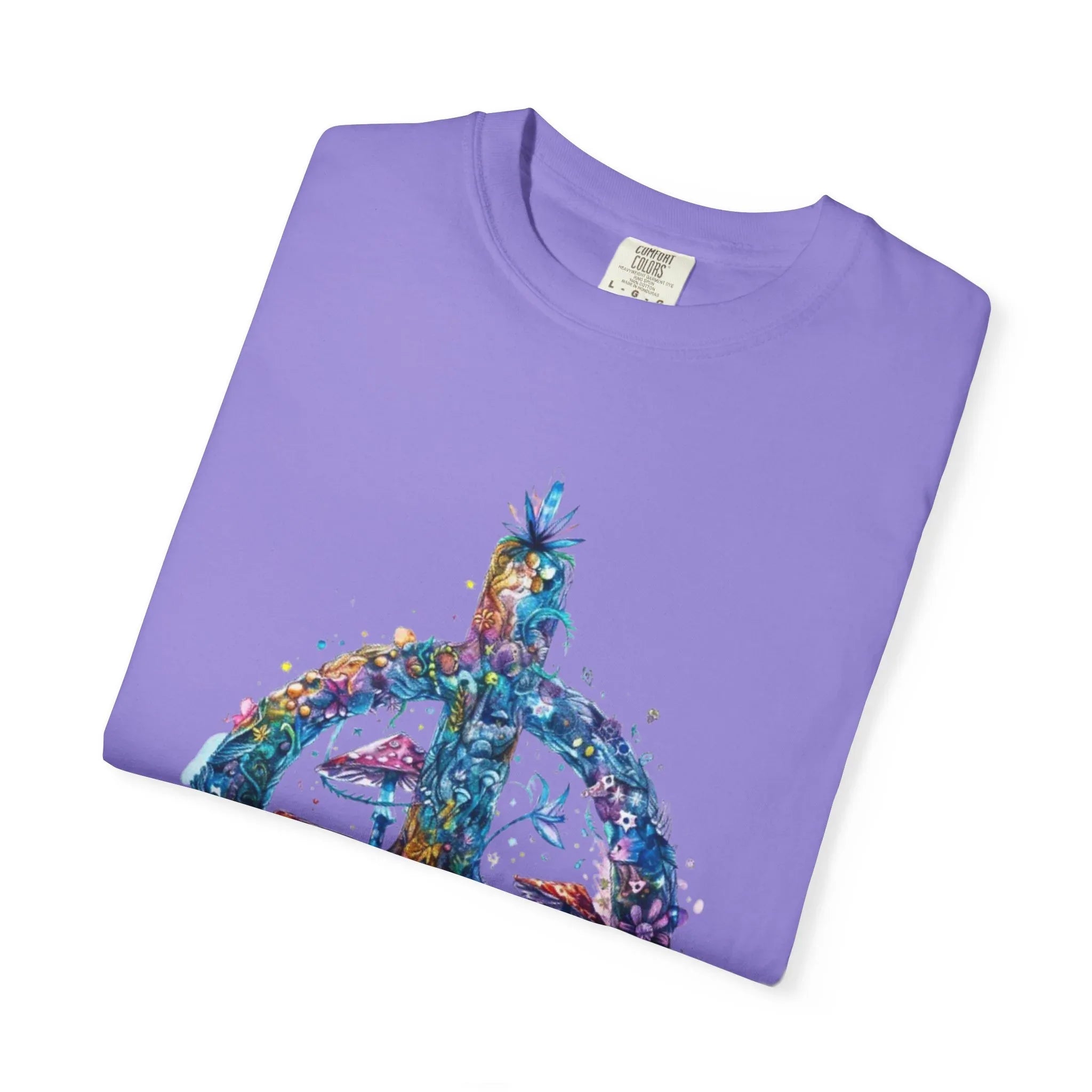 Psychedelic Mushroom Peace Sign T-Shirt | Neon Tie-Dye 60s Hippie Poster - 250 USA Celebration