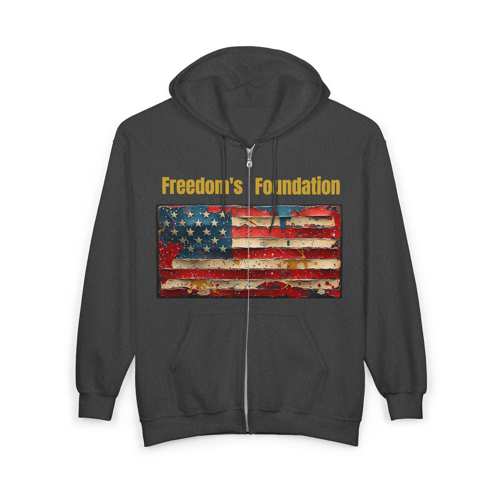 Still Standing Flag Zip Hoodie — "Freedom's Foundation" Vintage American Flag Full-Zip Hoodie