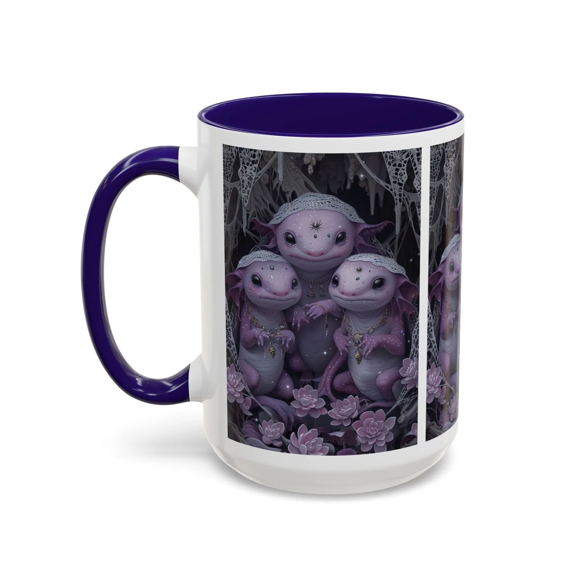 Purple Axolotl Trio Mug | Cute Amphibian Art Ceramic Coffee Cup - 250 USA Celebration