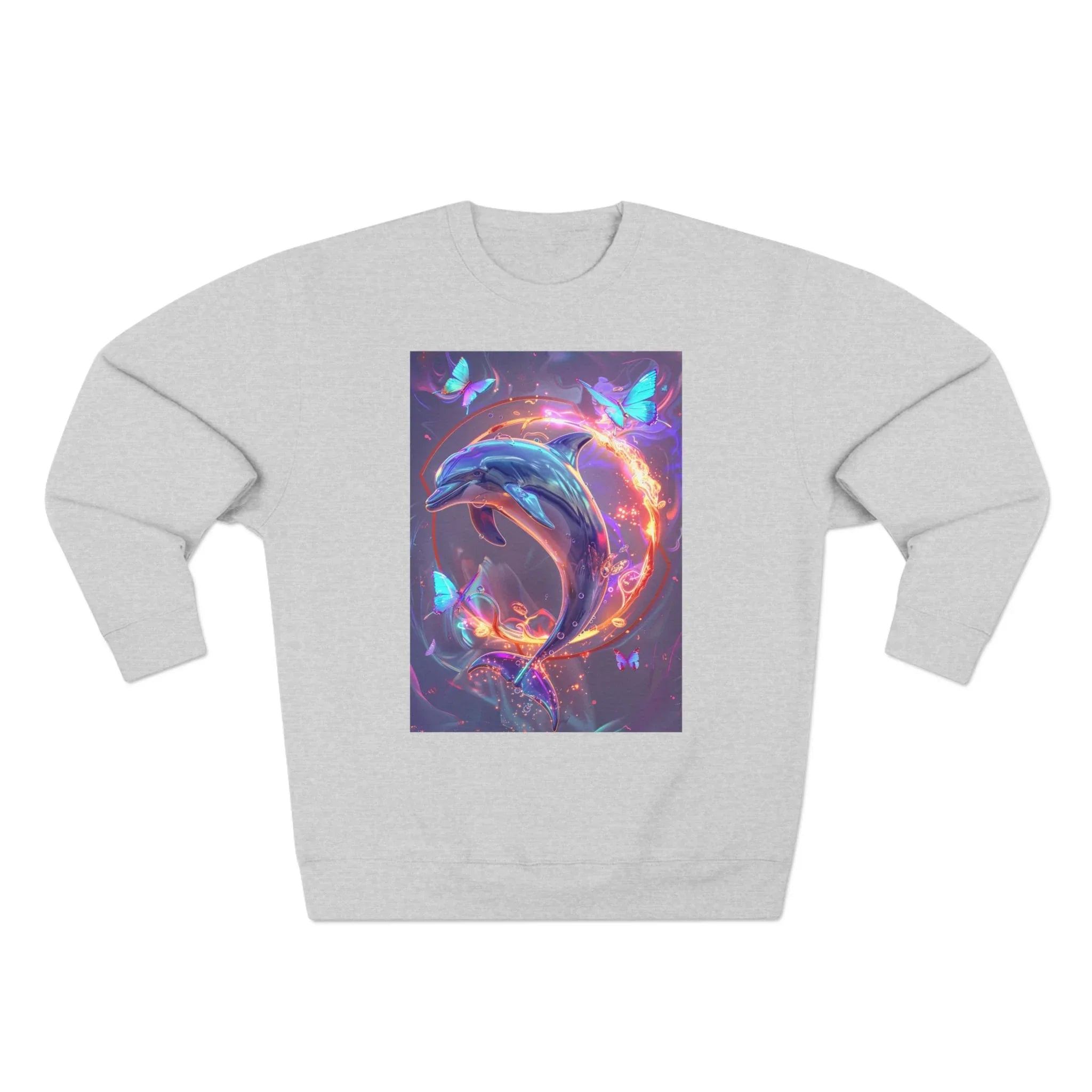 Neon Mystic Dolphin Ring sweatshirt | Glowing Butterflies, Fantasy Ocean Art - 250 USA Celebration