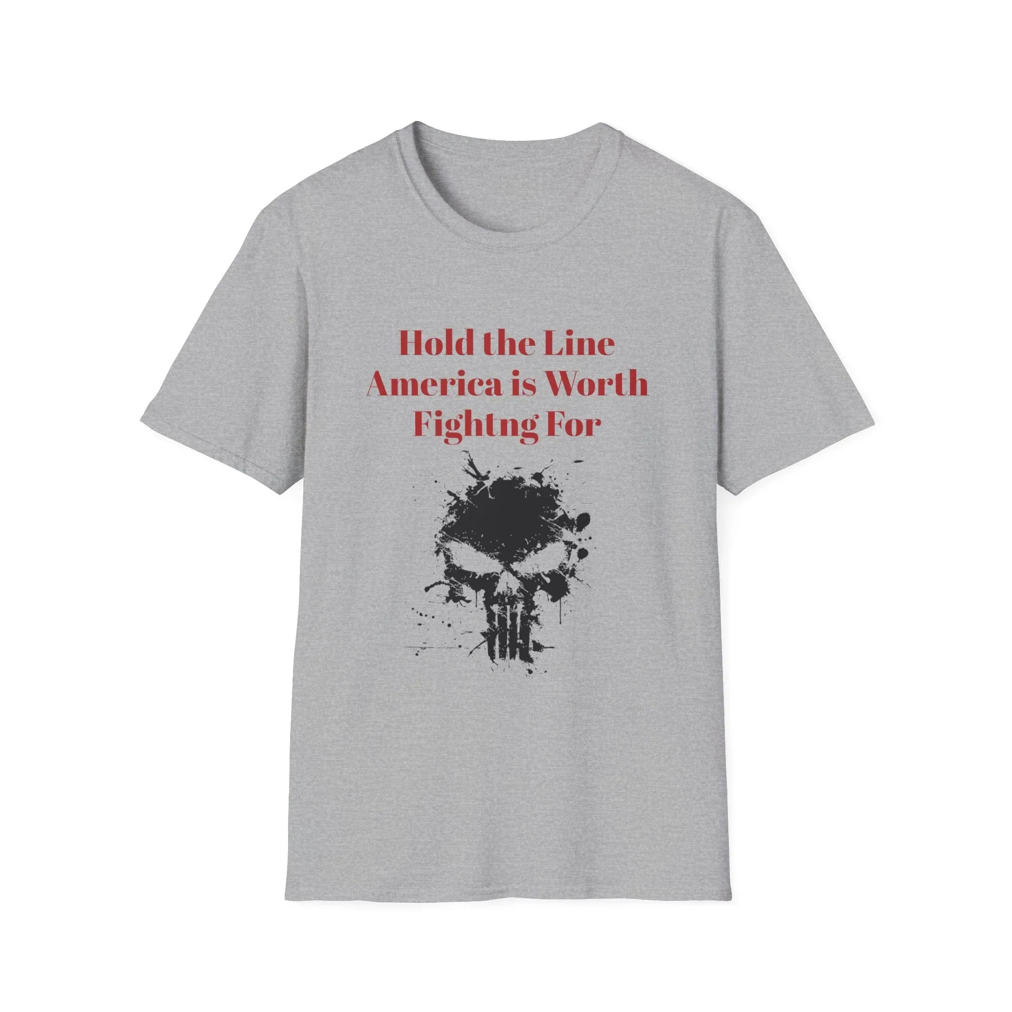 Hold the Line America Is Worth Fighting For T-Shirt | Skull Graphic Patriotic - 250 USA Celebration