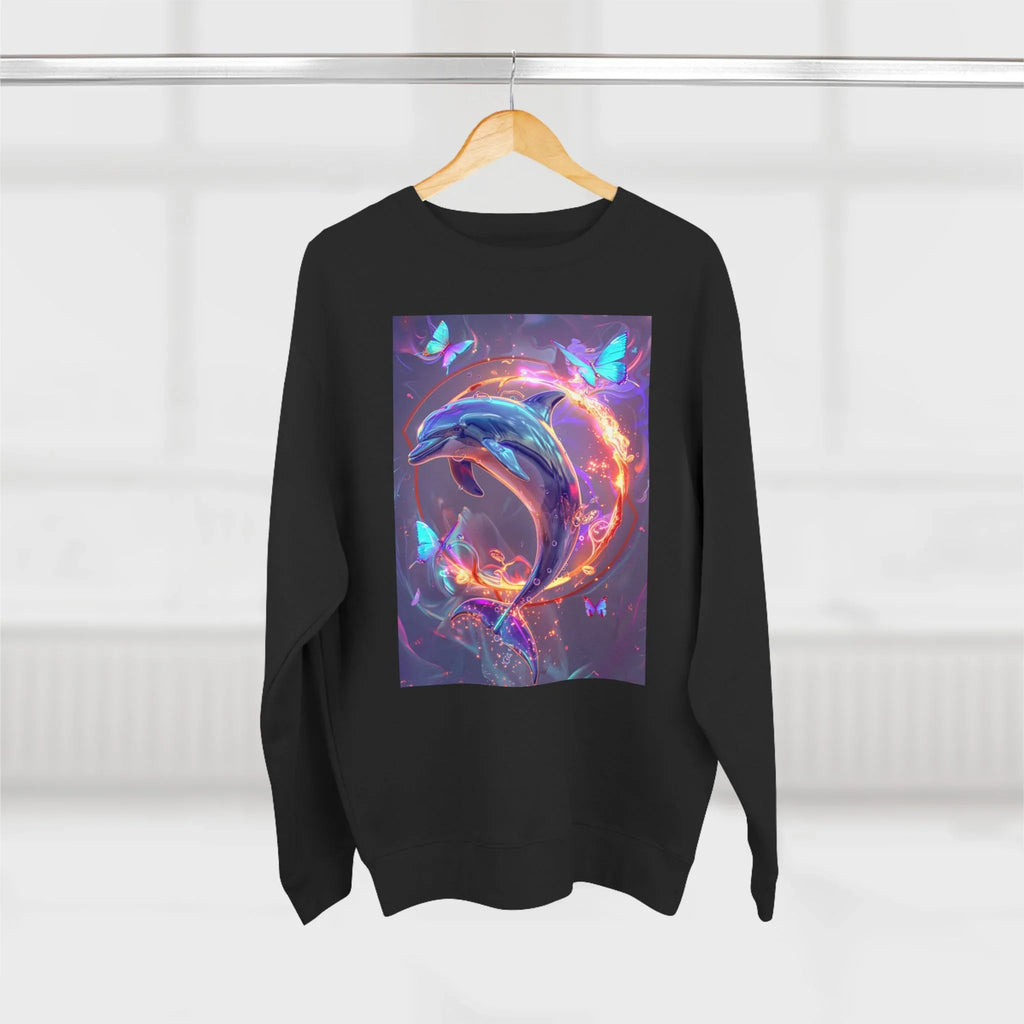 Neon Mystic Dolphin Ring sweatshirt | Glowing Butterflies, Fantasy Ocean Art - 250 USA Celebration