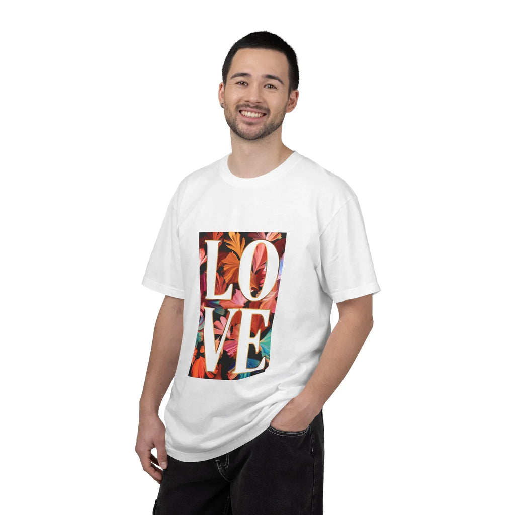 LOVE Floral Block T-Shirt | Tropical Flowers Typography - 250 USA Celebration