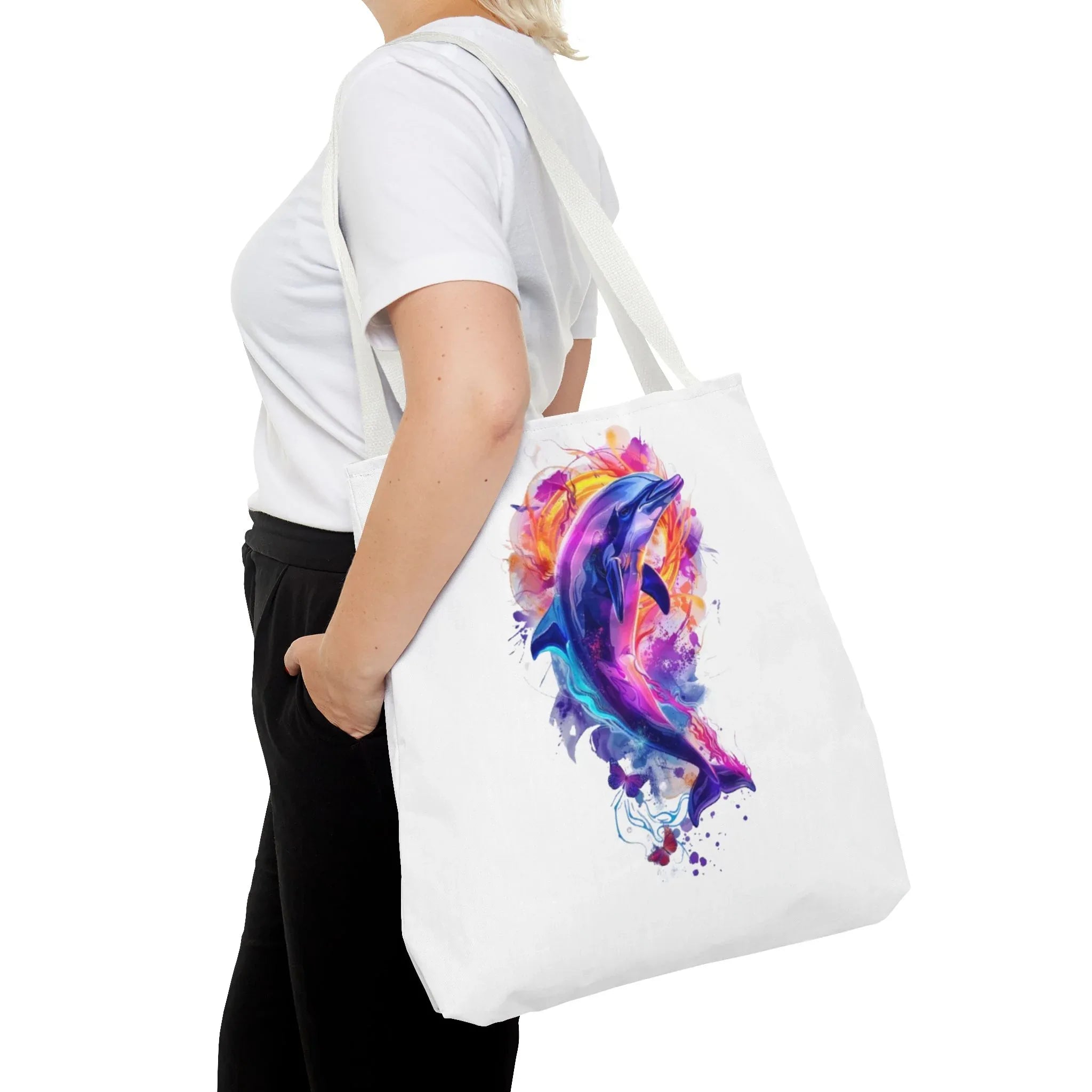 Colorful Watercolor Dolphin Tote Bag | Vibrant Splash Ocean Art - 250 USA Celebration