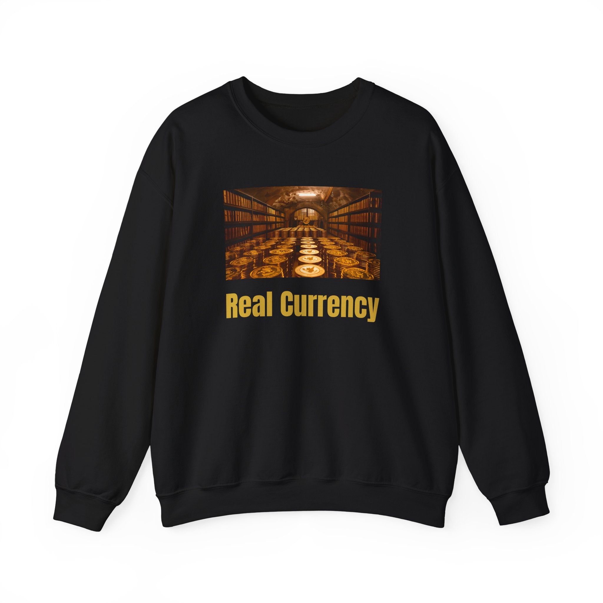Real Currency Sweatshirt — Gold Coin Vault Graphic Crewneck (1776–2026)