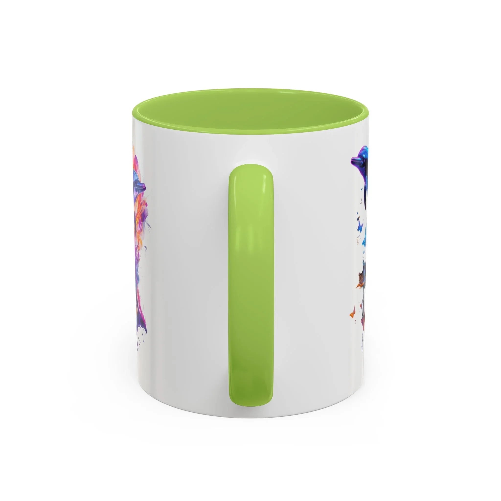 Y2K Chrome Dolphin Flaming Hoop Mug | Holographic Neon Dolphin Coffee Cup - 250 USA Celebration