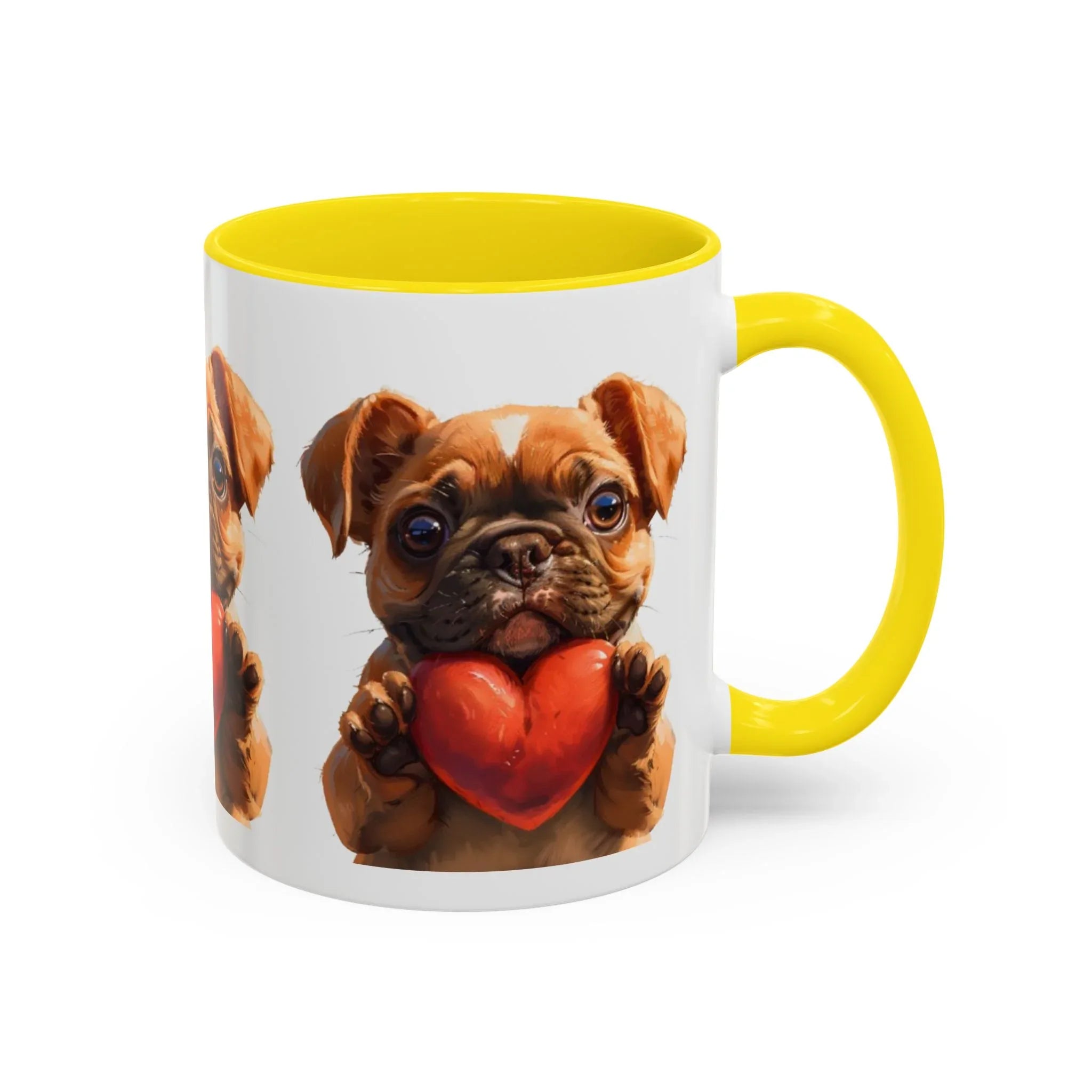 Cute French Bulldog Holding Red Heart Accent Coffee Mug | Puppy Cartoon Illustration - 250 USA Celebration