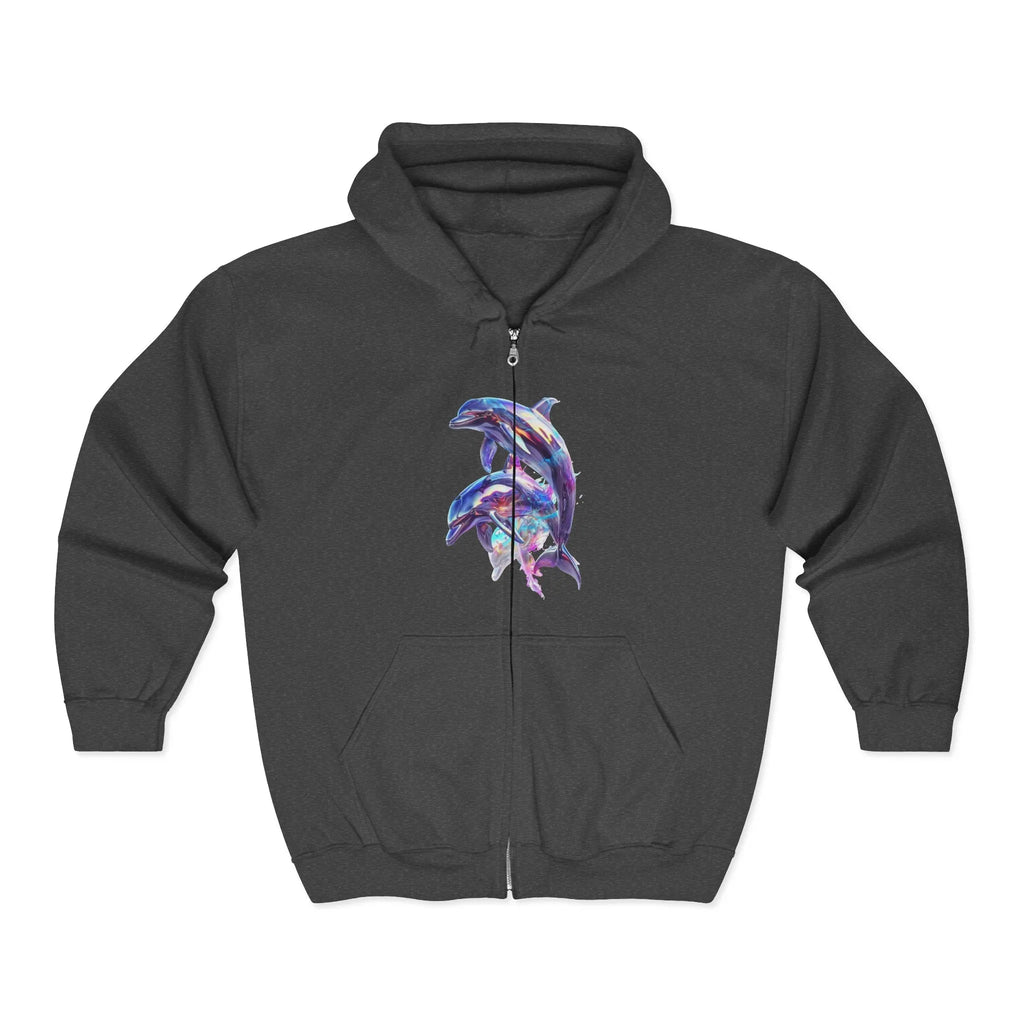 Watercolor Dolphins Zip Hoodie | Ocean Marine Animal Graphic - 250 USA Celebration