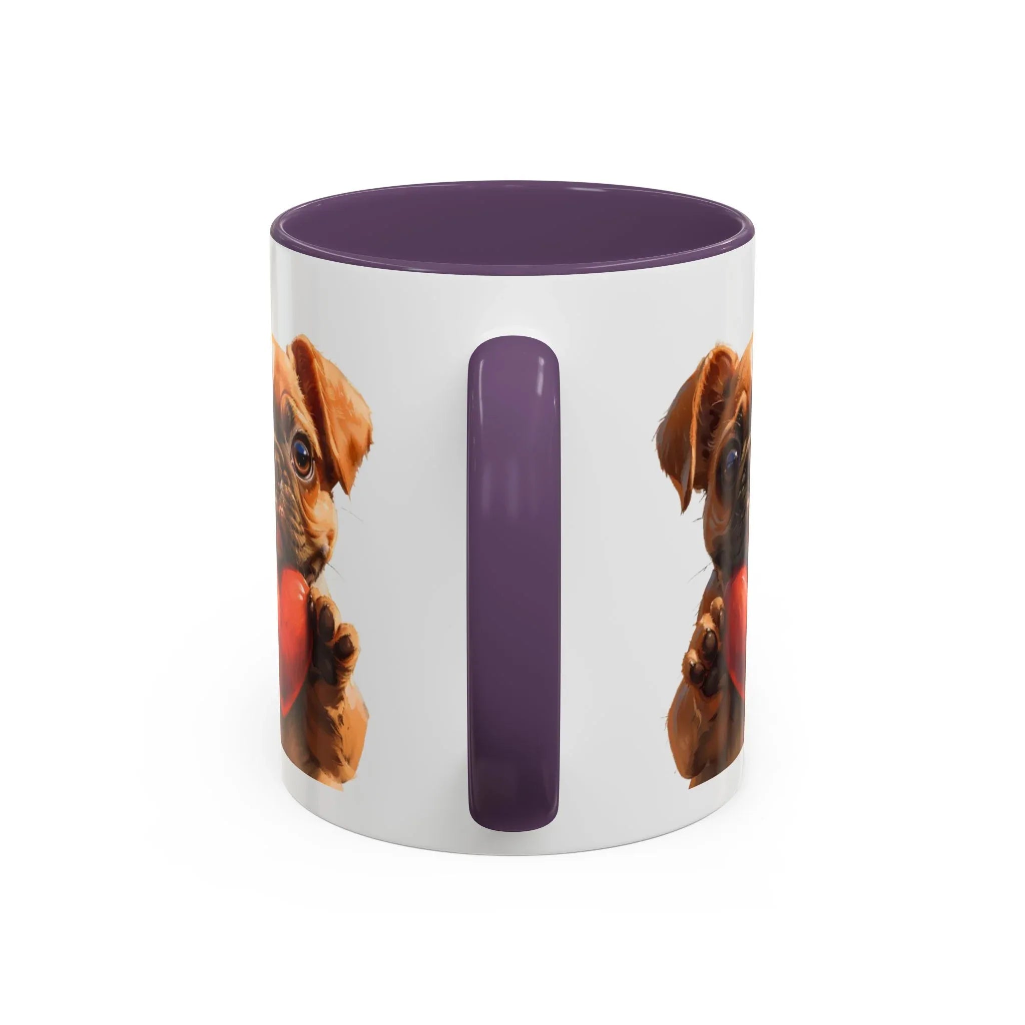 Cute French Bulldog Holding Red Heart Accent Coffee Mug | Puppy Cartoon Illustration - 250 USA Celebration