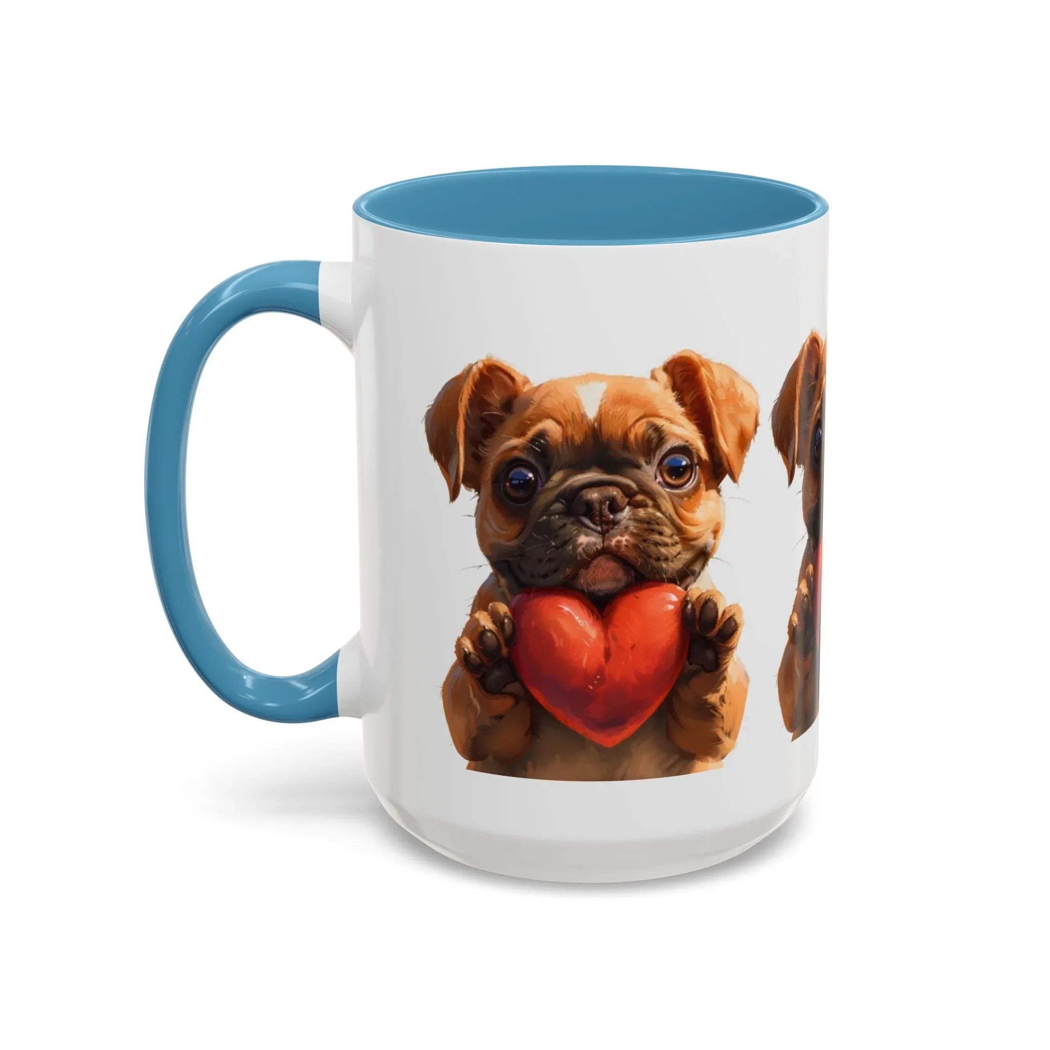 Cute French Bulldog Holding Red Heart Accent Coffee Mug | Puppy Cartoon Illustration - 250 USA Celebration