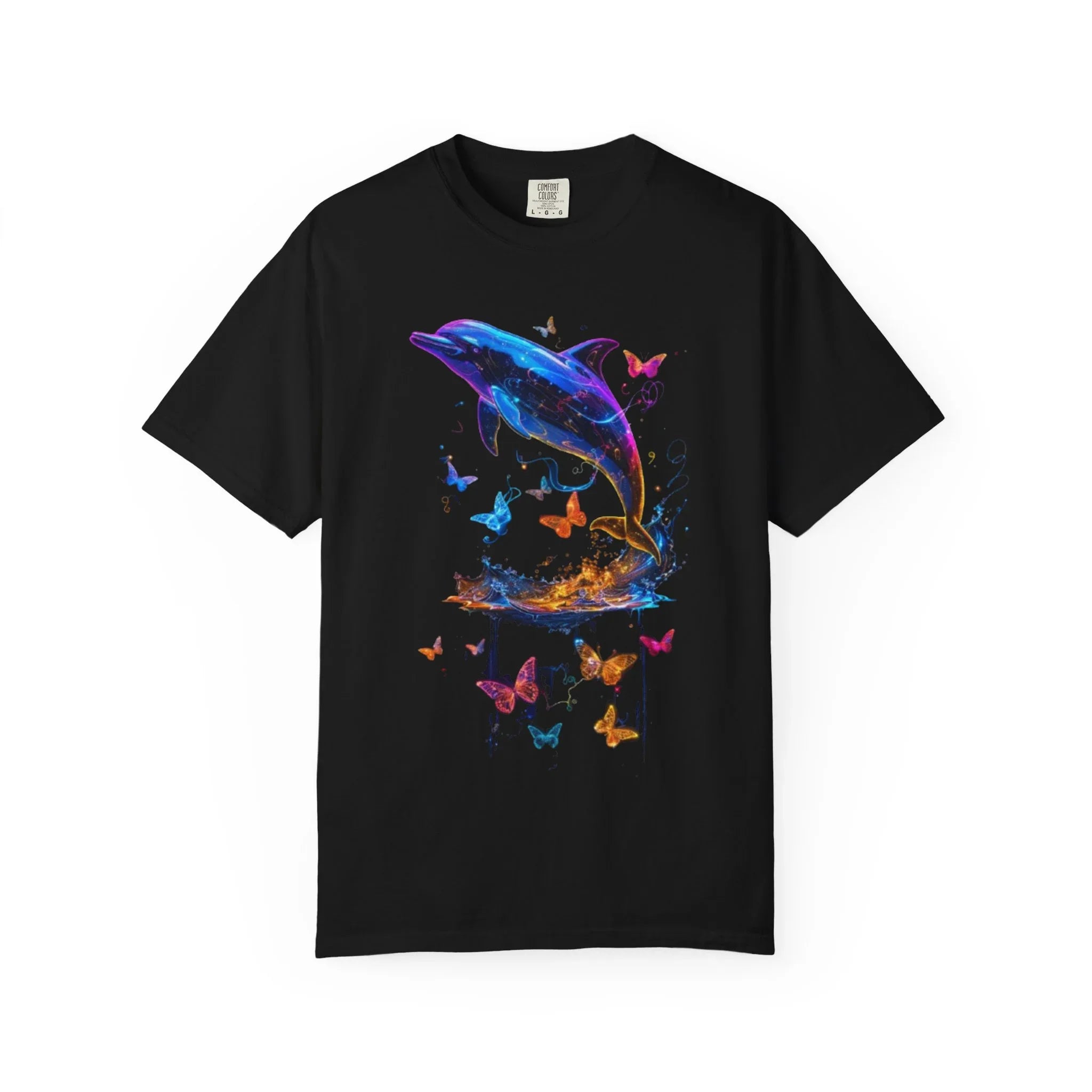 Colorful Dolphin Splash with Butterflies T-Shirt | Ocean Animal Tee - 250 USA Celebration