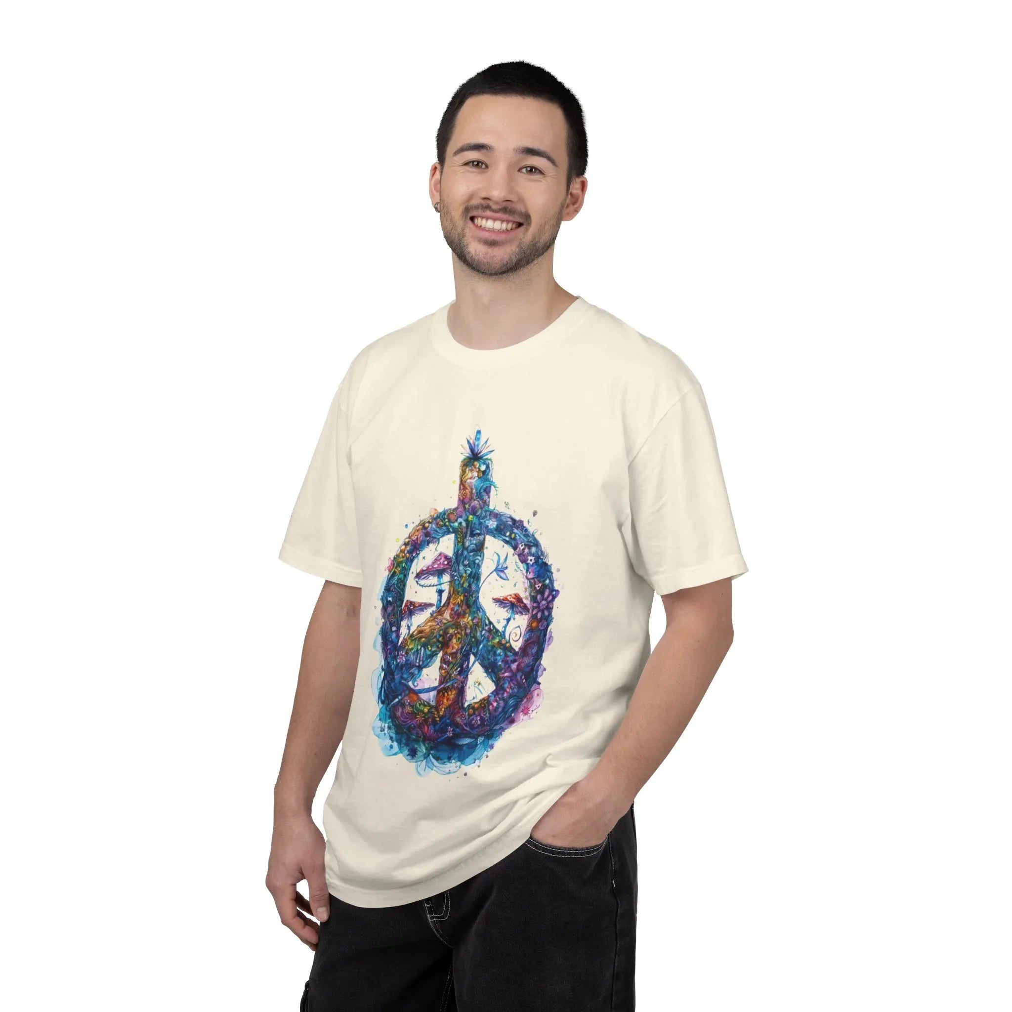 Psychedelic Mushroom Peace Sign T-Shirt | Neon Tie-Dye 60s Hippie Poster - 250 USA Celebration