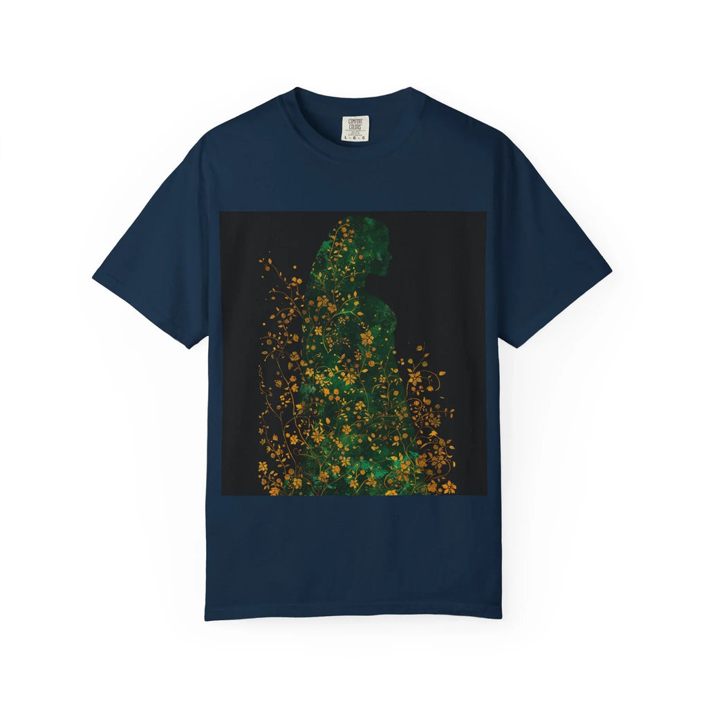 Green Floral Silhouette T-shirt | Botanical Sparkle Art abstract art t-shirt, women's, abstract graphic tee women, girls abstract shirt - 250 USA Celebration