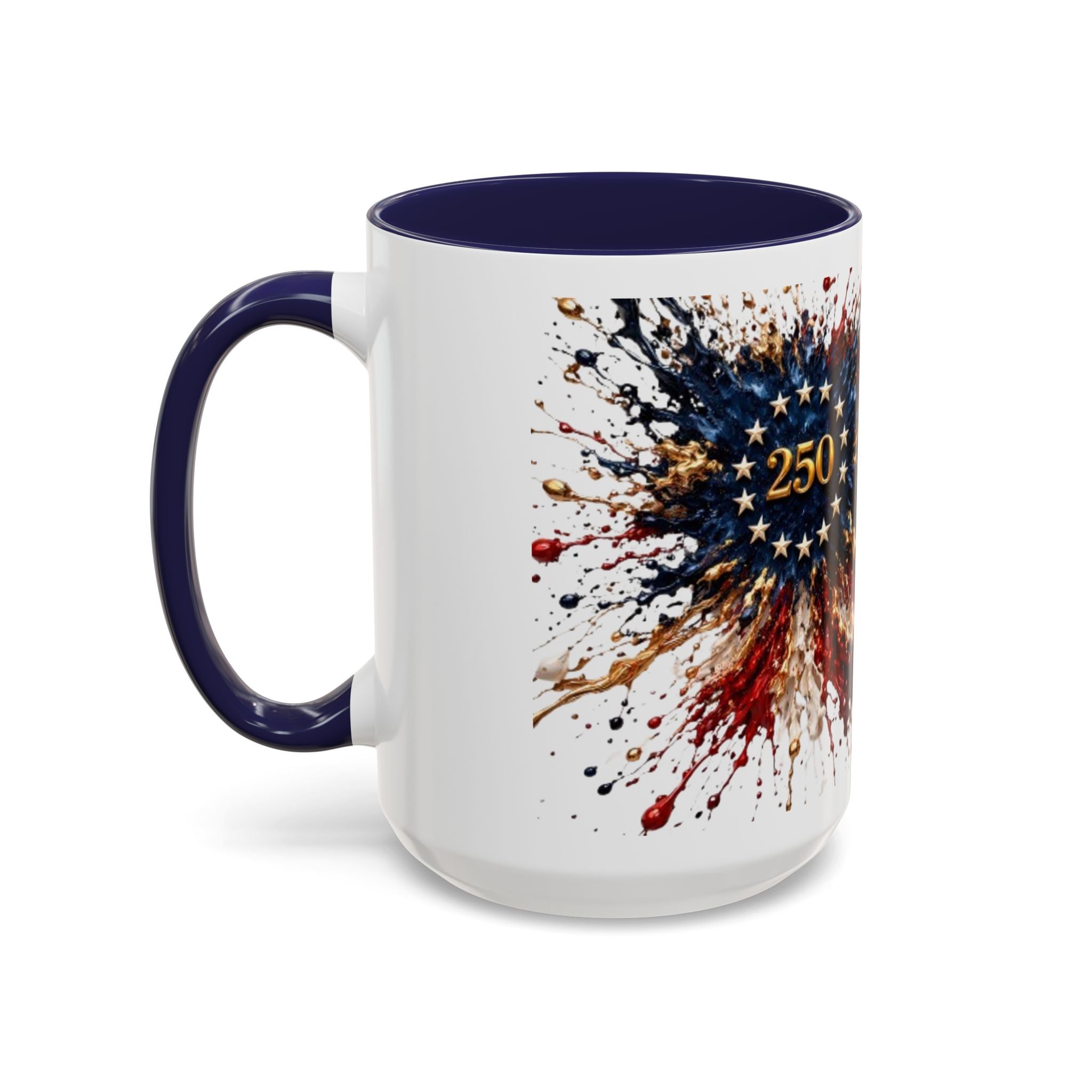 Patriotic 250th Anniversary Coffee Mug – American Flag Splash Accent (11/15oz)
