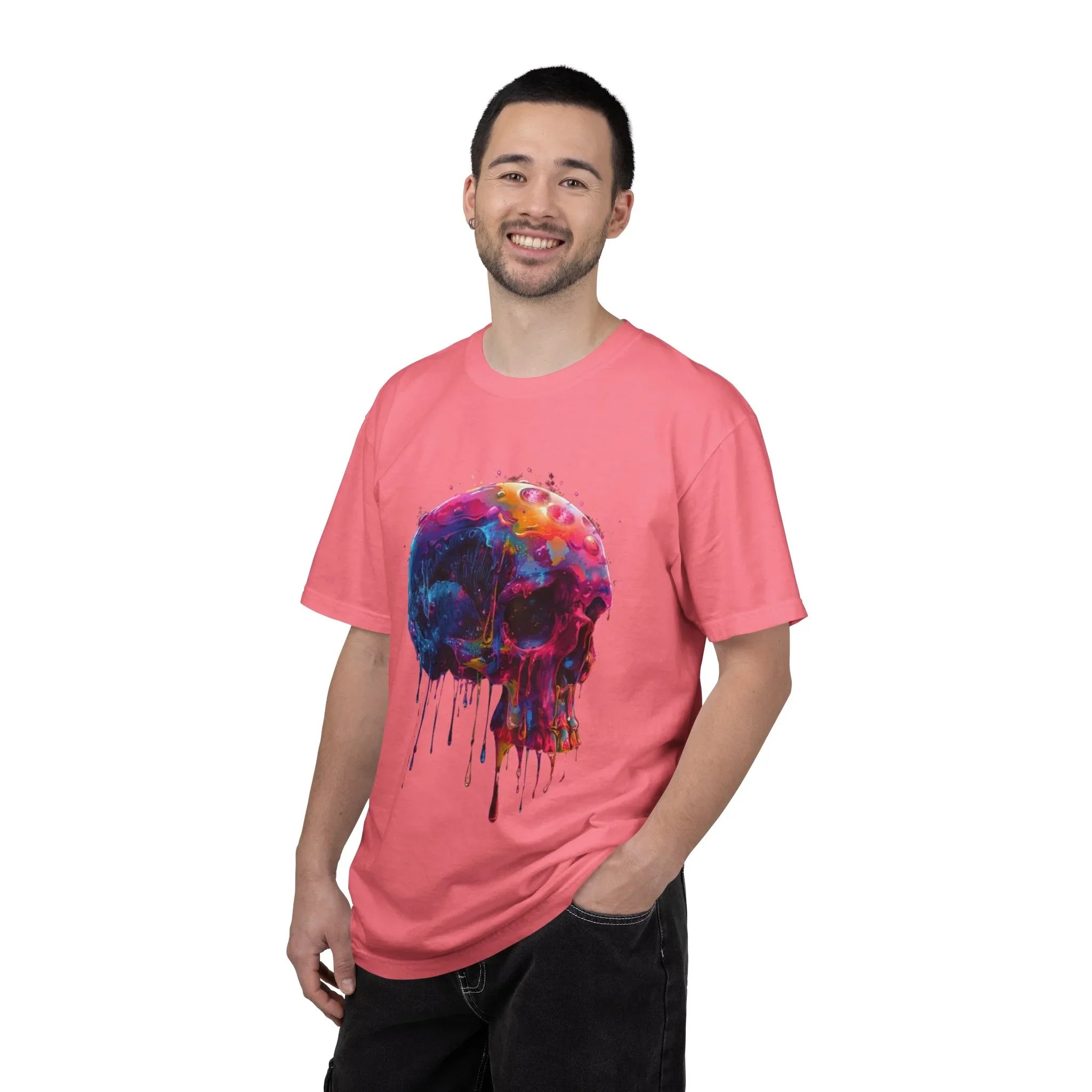 Colorful Drip Skull T-shirt | Watercolor Skull Shirt, Artistic Gothic Tee - 250 USA Celebration