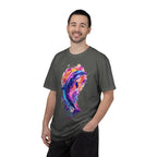 Colorful Watercolor Dolphin T-shirt | Vibrant Ocean Dolphin Tee Chrome Y2K Fantasy Dolphins & Butterflies T-Shirt | Airbrushed Liquid Metal - 250 USA Celebration