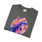 Colorful Watercolor Dolphin T-shirt | Vibrant Ocean Dolphin Tee Chrome Y2K Fantasy Dolphins & Butterflies T-Shirt | Airbrushed Liquid Metal - 250 USA Celebration