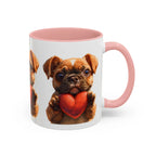 Cute French Bulldog Holding Red Heart Accent Coffee Mug | Puppy Cartoon Illustration - 250 USA Celebration