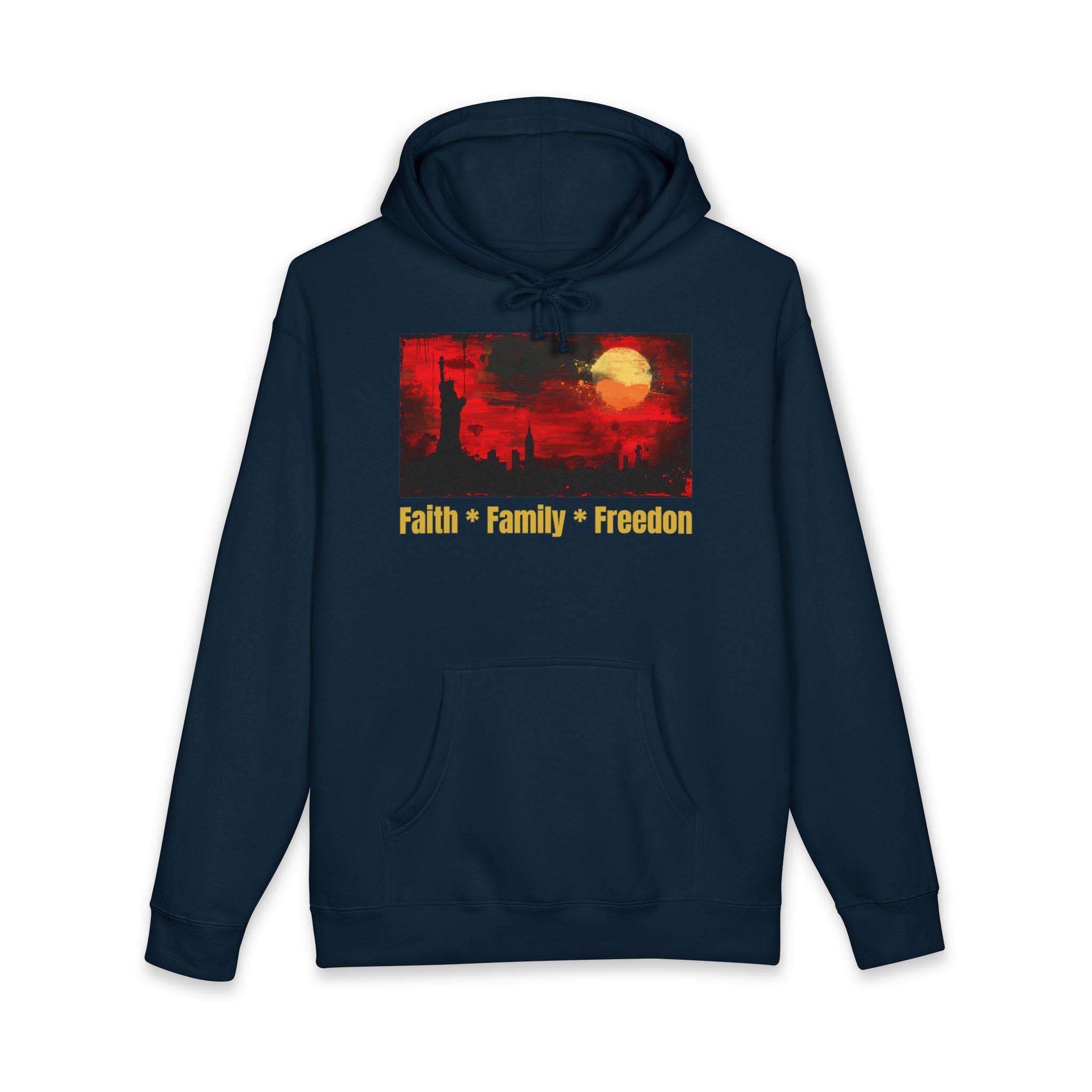 Patriotic 'Faith • Family • Freedom' Hoodie — 4th of July Vintage Sunset Design