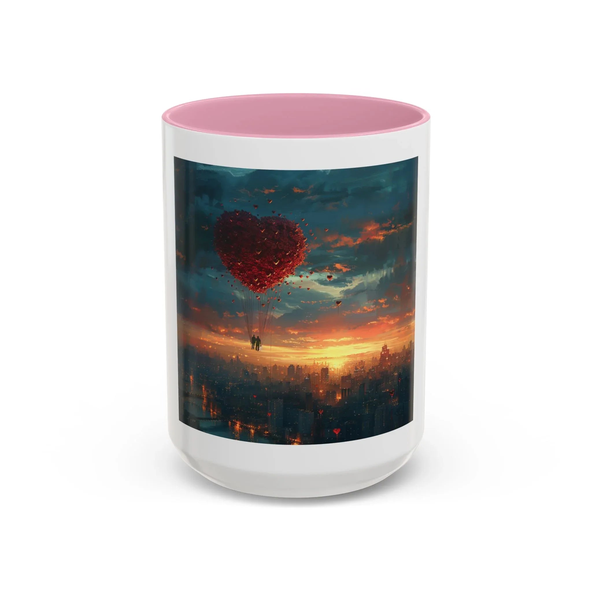 Romantic Sunset Heart Mug, Colorful Coffee Cup, Perfect Gift Couples, Home Decor, Coffee Lover Delight, Valentine's Day Women's Merchandise - 250 USA Celebration