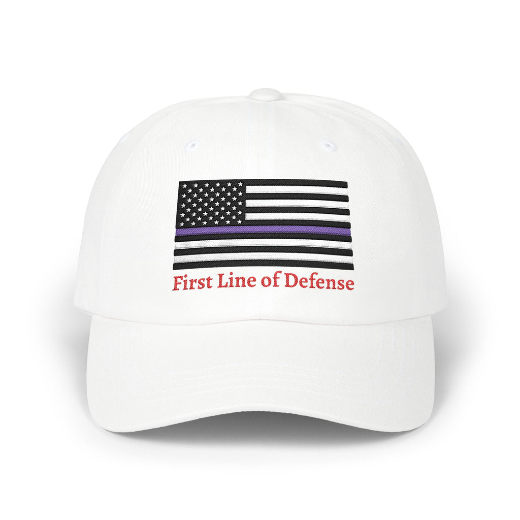 Dad Cap - 'First Line of Defense' Thin Purple Line American Flag Embroidered Hat