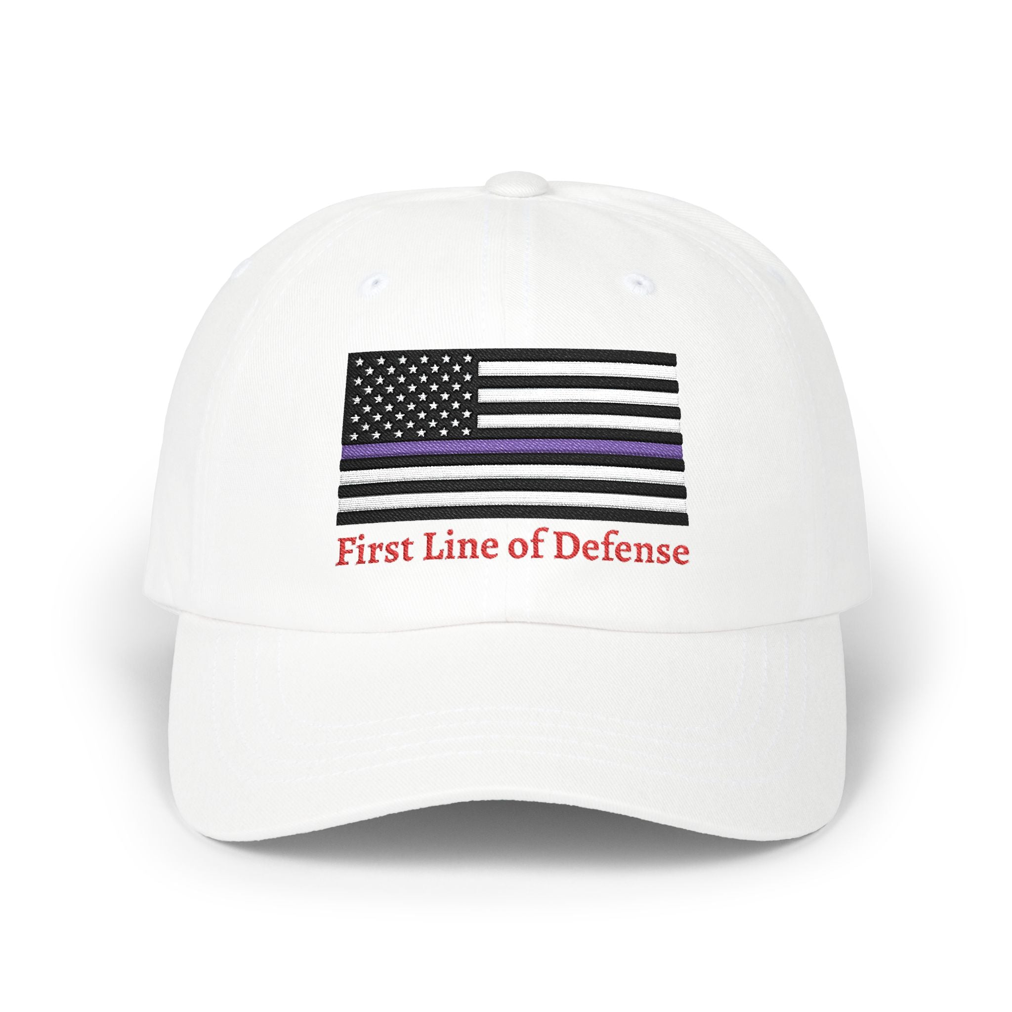 Dad Cap - 'First Line of Defense' Thin Purple Line American Flag Embroidered Hat