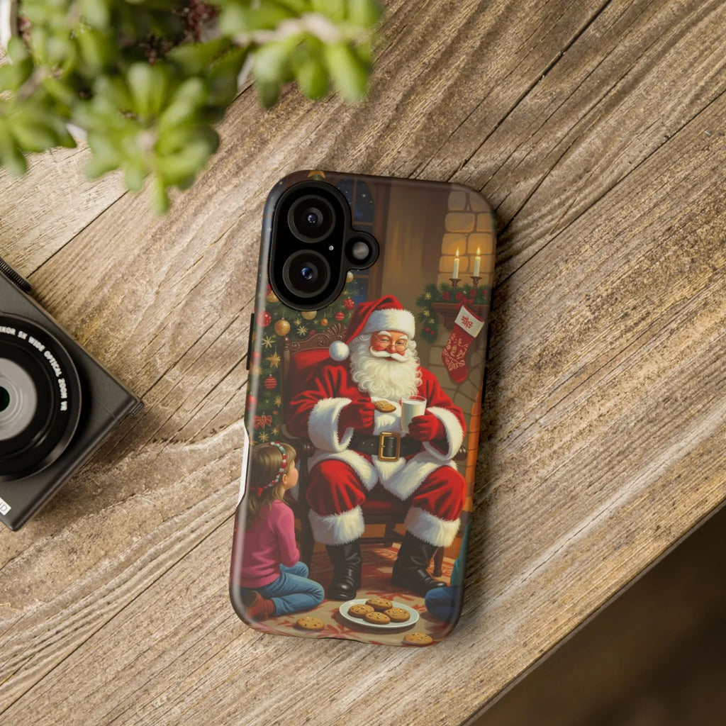 Santa Claus Storytime Tough Phone Case | Christmas holiday scene, kids and cookies - 250 USA Celebration