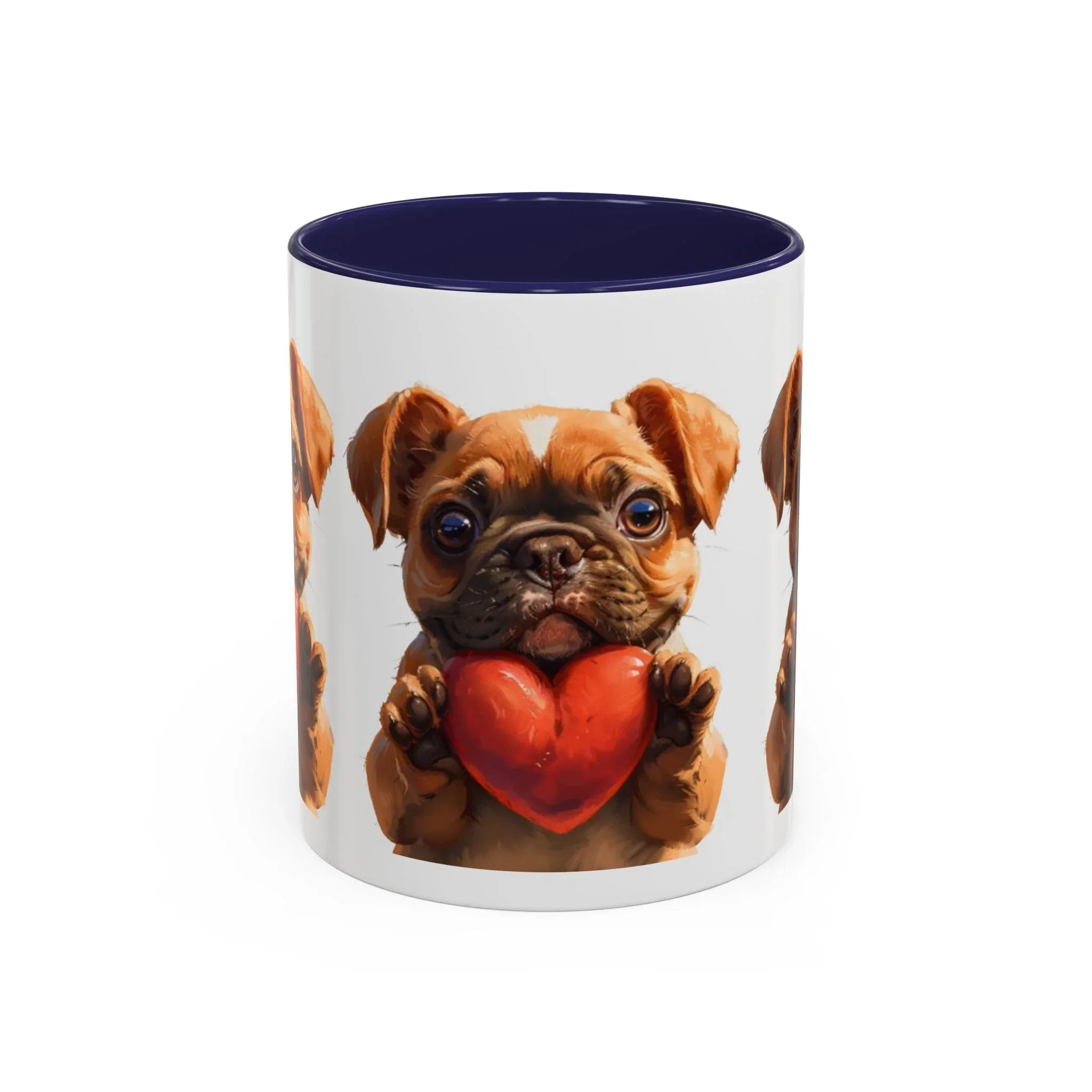 Cute French Bulldog Holding Red Heart Accent Coffee Mug | Puppy Cartoon Illustration - 250 USA Celebration