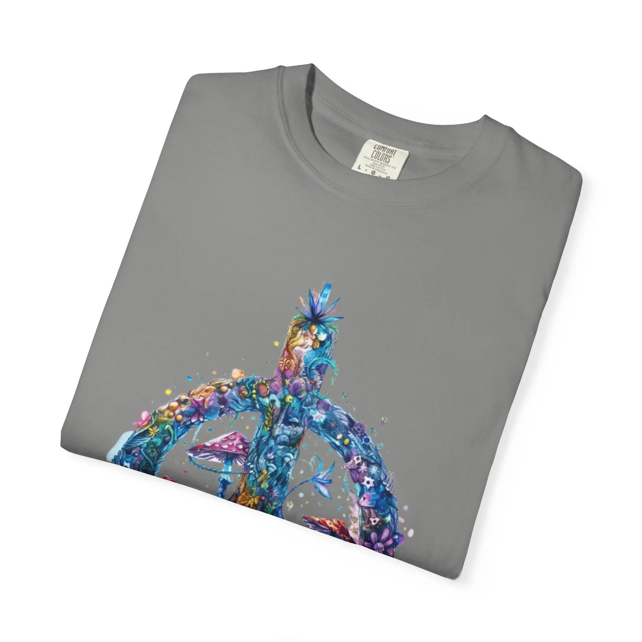 Psychedelic Mushroom Peace Sign T-Shirt | Neon Tie-Dye 60s Hippie Poster - 250 USA Celebration