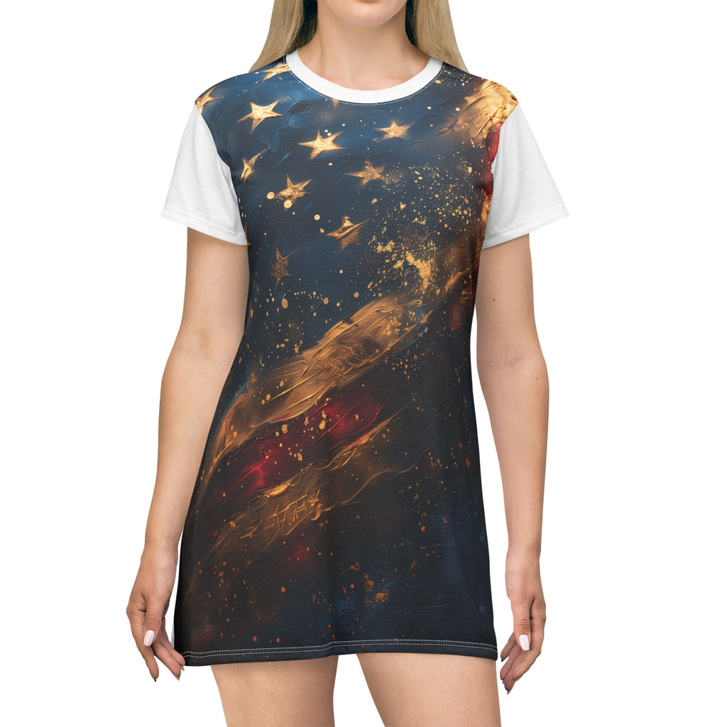 Patriotic Starry Flag T-Shirt Dress