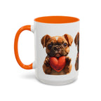 Cute French Bulldog Holding Red Heart Accent Coffee Mug | Puppy Cartoon Illustration - 250 USA Celebration