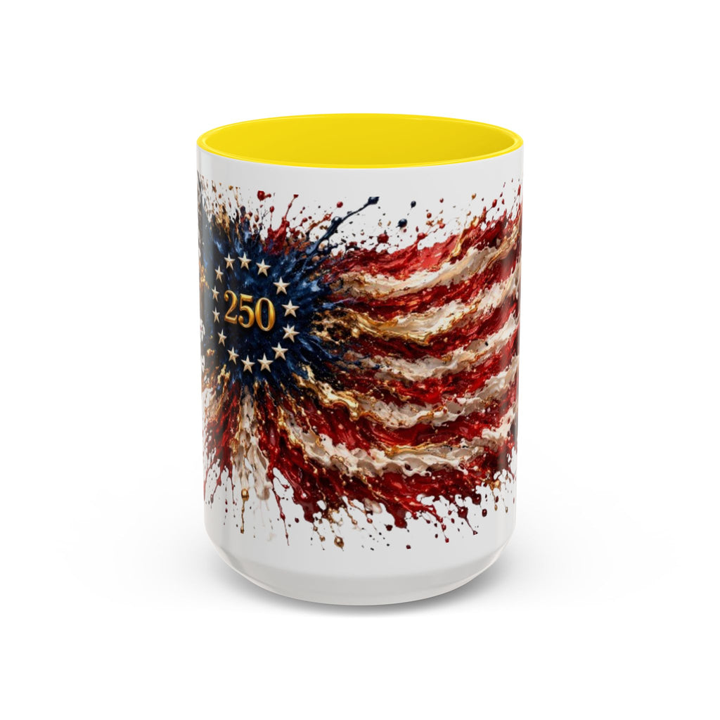Patriotic 250th Anniversary Coffee Mug – American Flag Splash Accent (11/15oz)