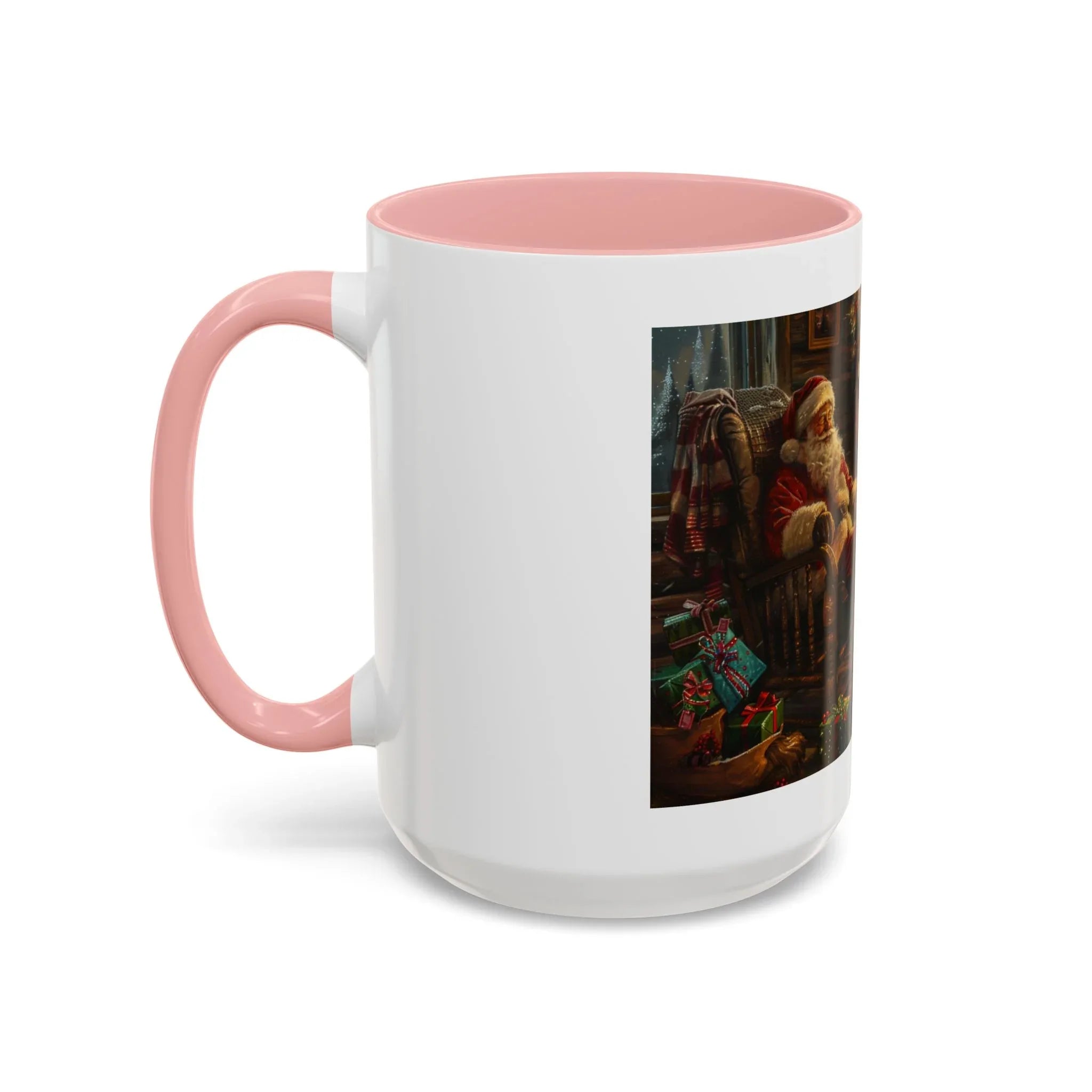 Santa Claus Fireplace Scene Accent Coffee Mug | Storybook Illustration, Rustic Cabin - 250 USA Celebration